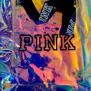 Pink plastic tote bag